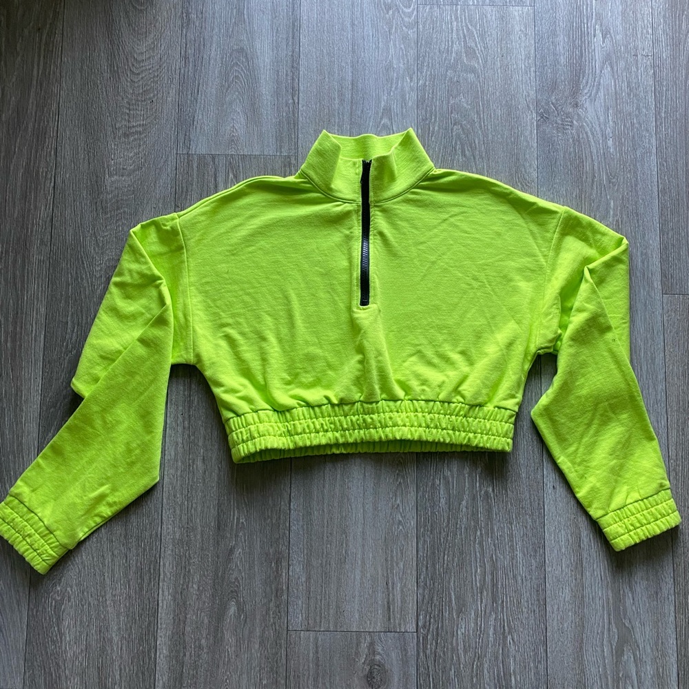 Neon green long sleeve crop sweatshirt